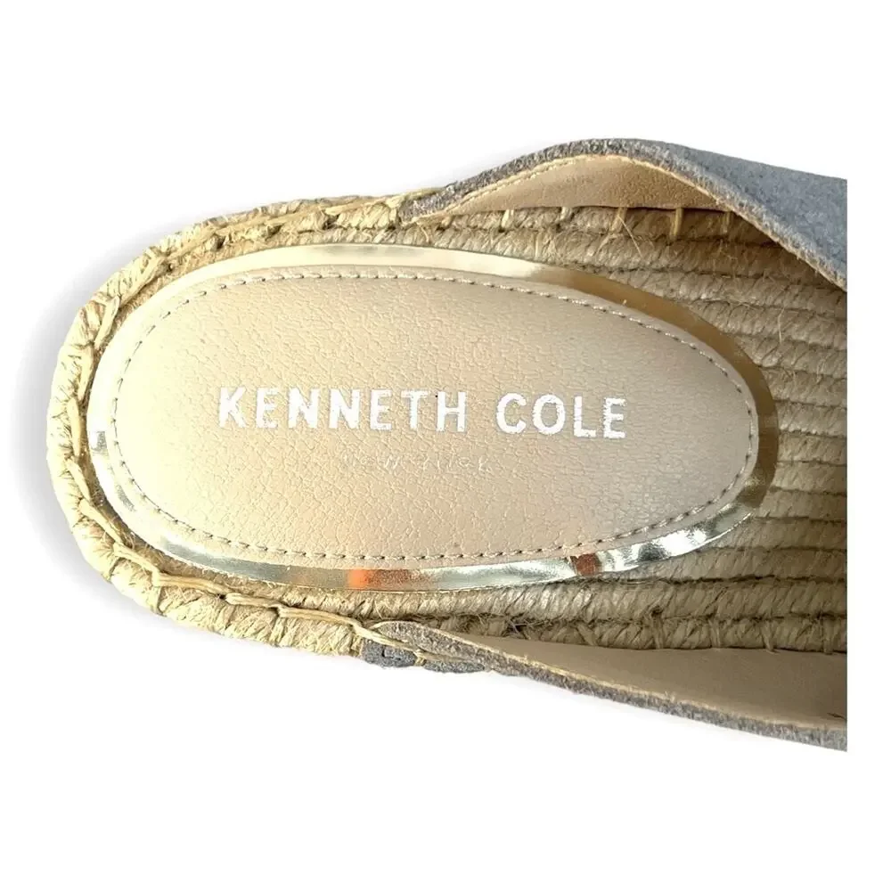 KENNETH COLE OLIVIA SWIRL MULES Grey Suede Leather Rope Sides/Insole SZ 7.5 NWT